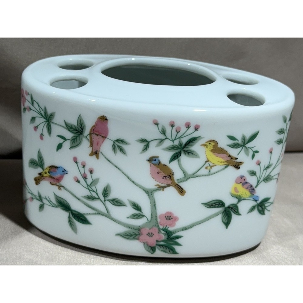 Vtg Jakson Midcentury Tropical Birds Toothbrush Holder Soap Dish Cup Tree Floral - Picture 7 of 15